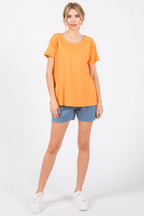 Orange Raw Hem Short Sleeve Top