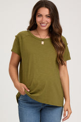 Olive Raw Hem Maternity Short Sleeve Top