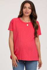 Red Raw Hem Maternity Short Sleeve Top