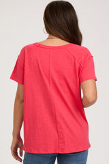 Red Raw Hem Maternity Short Sleeve Top