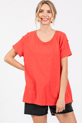 Red Raw Hem Maternity Short Sleeve Top