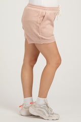 Beige Vintage Wash Maternity Drawstring Shorts