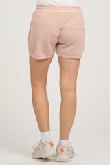 Beige Vintage Wash Maternity Drawstring Shorts