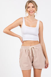 Beige Vintage Wash Drawstring Shorts