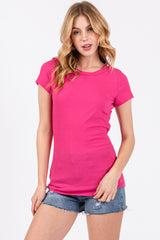 Fuchsia Ribbed Short Sleeve Maternity Top