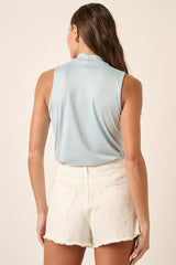 Light Blue Sleeveless Mock Neck Top