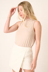 Beige Sleeveless Mock Neck Top