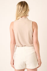 Beige Sleeveless Mock Neck Top