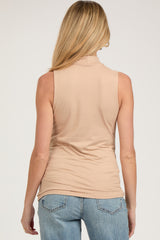 Beige Sleeveless Mock Neck Maternity Top