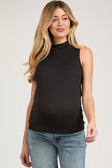 Black Sleeveless Mock Neck Maternity Top