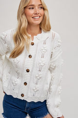 Ivory Scallop Hem Sweater Knit Cardigan