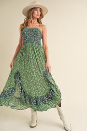 Green Printed Ruffle Dress