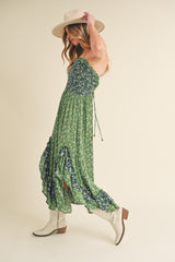 Green Printed Ruffle Dress