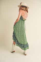 Green Printed Ruffle Dress