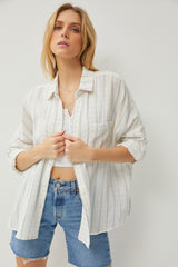 Ivory Striped Gauze Button Down Maternity Top