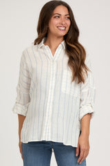 Ivory Striped Gauze Button Down Maternity Top