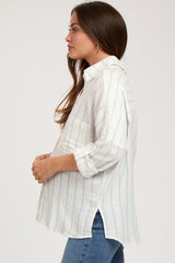 Ivory Striped Gauze Button Down Maternity Top