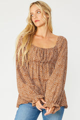 Brown Printed Babydoll Blouse