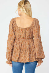 Brown Printed Babydoll Blouse