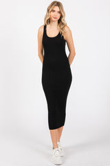 Black Rib Knit Sleeveless Midi Dress