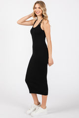 Black Rib Knit Sleeveless Midi Dress