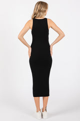 Black Rib Knit Sleeveless Midi Dress