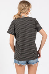 Charcoal Striped Short Sleeve Top