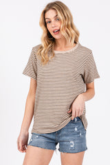 Beige Striped Short Sleeve Top