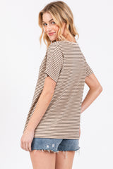 Beige Striped Short Sleeve Top