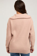 Taupe Half Zip Maternity Sweater