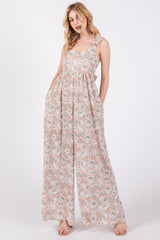 Light Pink Floral Sleeveless Tie Back Maternity Jumpsuit