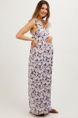 Charcoal Floral Sleeveless Tie Back Maternity Jumpsuit