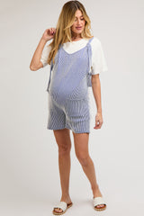 Royal Blue Striped Bow Strap Maternity Romper