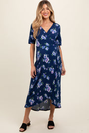 Navy Floral Short Sleeve Maternity Wrap Dress