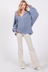 Blue Oversize Collared Knit Sweater