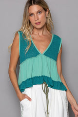 Mint Green Sleeveless Contrast Thermal Cropped Babydoll Top