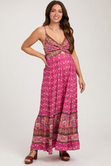 Fuchsia Floral Cutout Maternity Maxi Dress