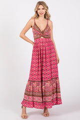 Fuchsia Floral Cutout Maxi Dress