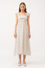 Ivory Polka Dot Smocked Midi Dress