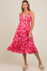 Pink Floral Print Halter Maternity Dress