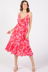 Pink Floral Print Halter Dress