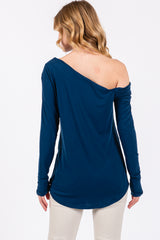 Navy Long Sleeve Off Shoulder Top