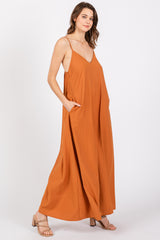 Rust V-Neck Sleeveless Wide Leg Jumpsuit