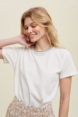 Ivory Contrast Neck Band Short Sleeve Maternity Top