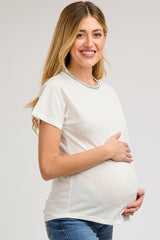 Ivory Contrast Neck Band Short Sleeve Maternity Top