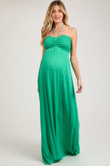 Green Smocked Halter Maternity Maxi Dress