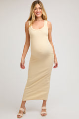 Cream Rib Knit Maternity Maxi Dress