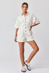 White Romper W/ Elastic Waist