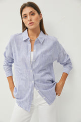 Blue Striped Basic Button Down Maternity Top