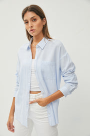 Light Blue Striped Basic Button Down Top